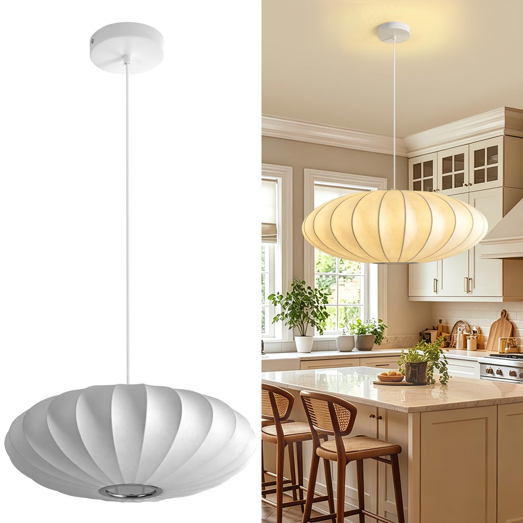 Inspired Nelson Style 15.8in Lantern Pendant Light, White Imitation Silk Bubble Pendant Light