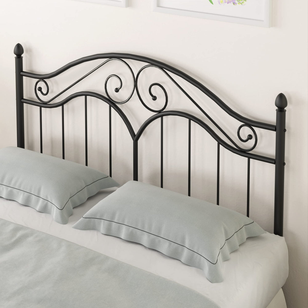 Metal Bed Frame with Vintage Headboard Platform Bed