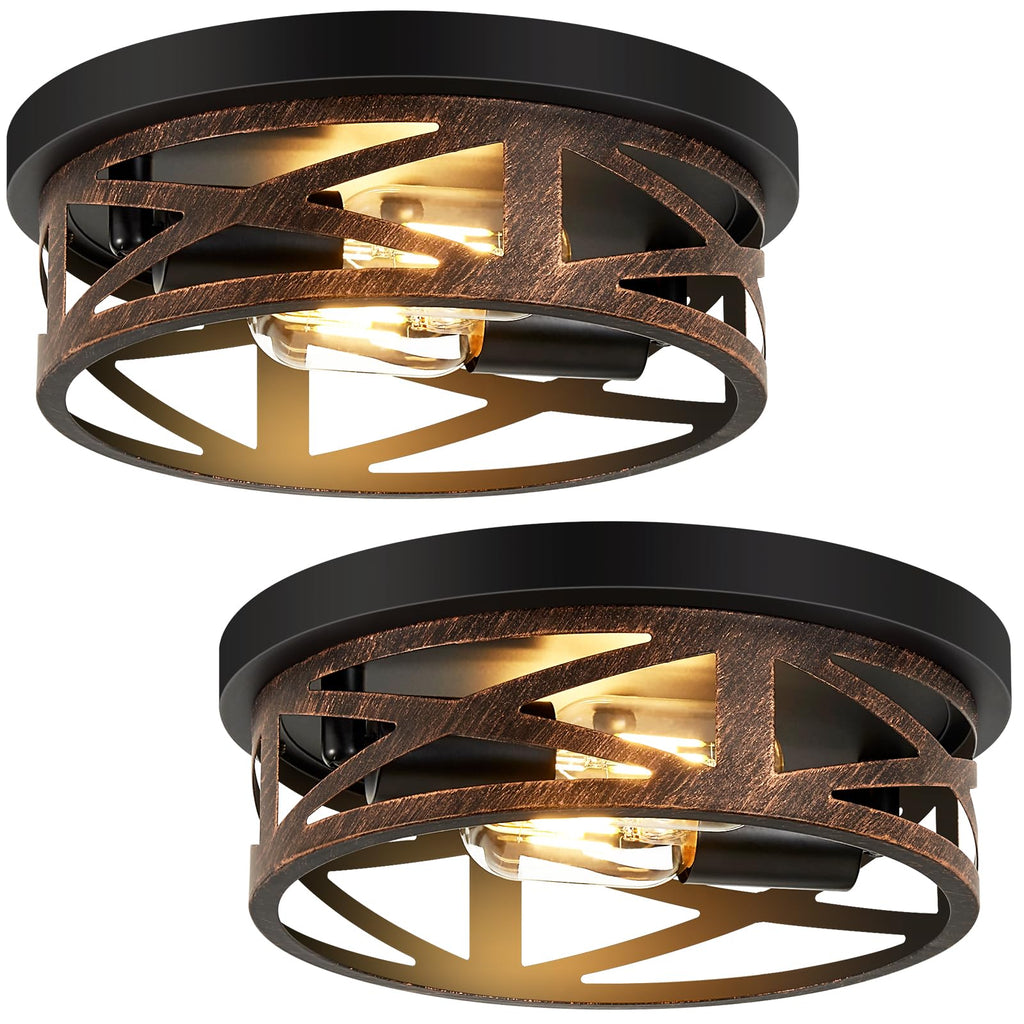 Flush Mount Ceiling Light Fixture, Vintage Metal Black 2-Light Hallway Light Fixtures Ceiling, Rustic Retro Light