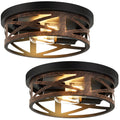 Flush Mount Ceiling Light Fixture, Vintage Metal Black 2-Light Hallway Light Fixtures Ceiling, Rustic Retro Light