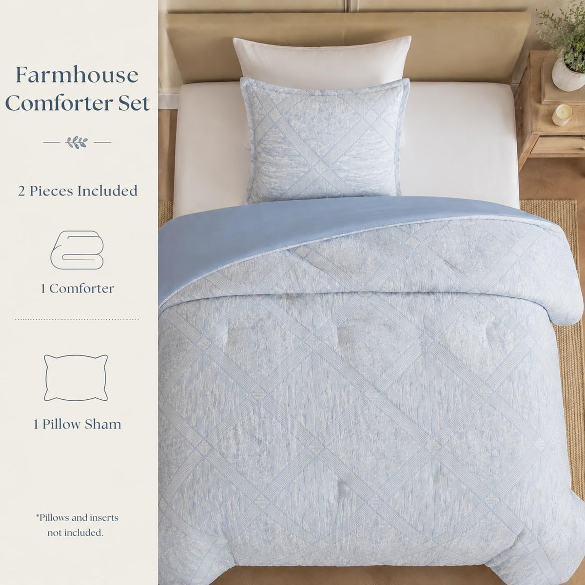 Comforter Set, Blue Diamond Jacquard Bedding Set 2 Pc