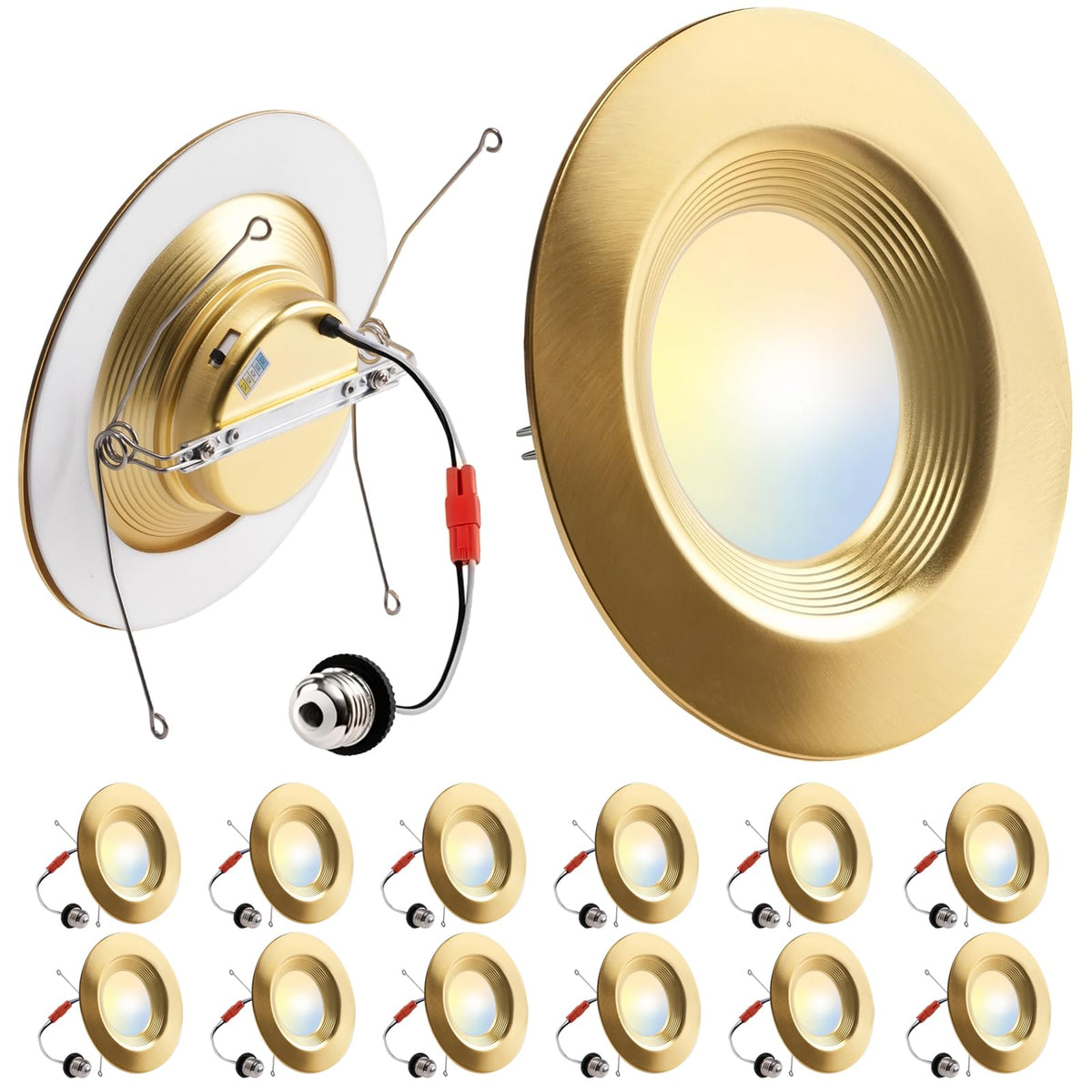Retrofit LED Recessed Lighting 6 Inch, 5CCT, Metal, Gold, 12 Pack