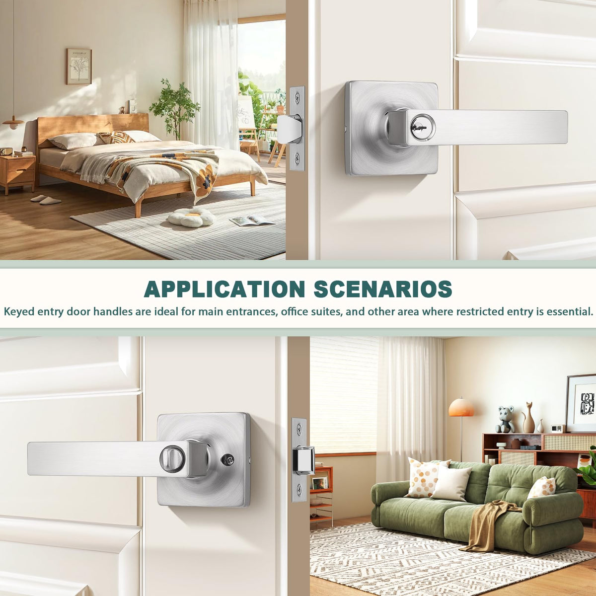 Keyed Alike Entry Door Handles with Lock and Keys, Brushed Nickel Entry Door Lock Sets for Exterior & Interior Doors
