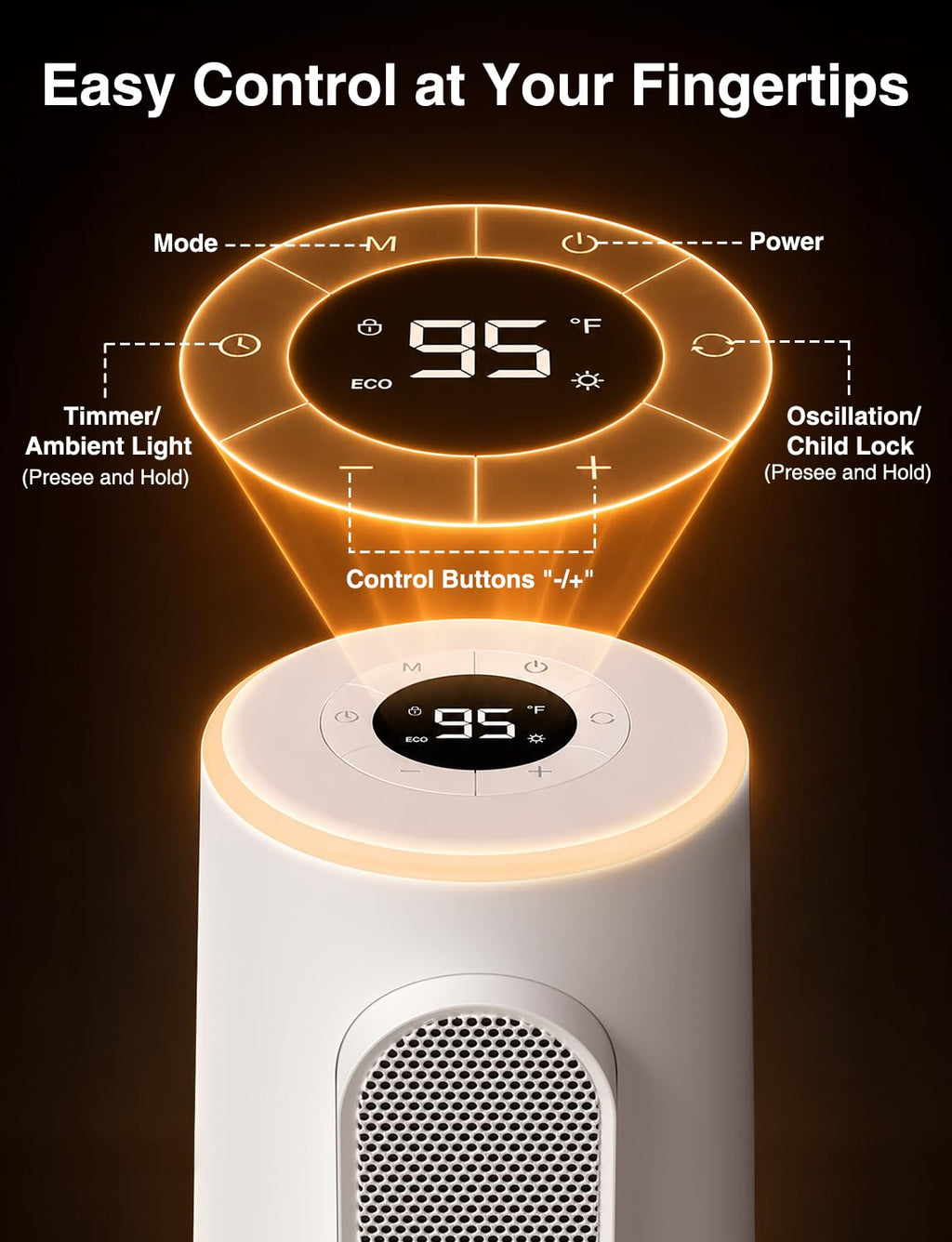 Space Heater for Indoor Use, 1500W Portable Electric Heater, White