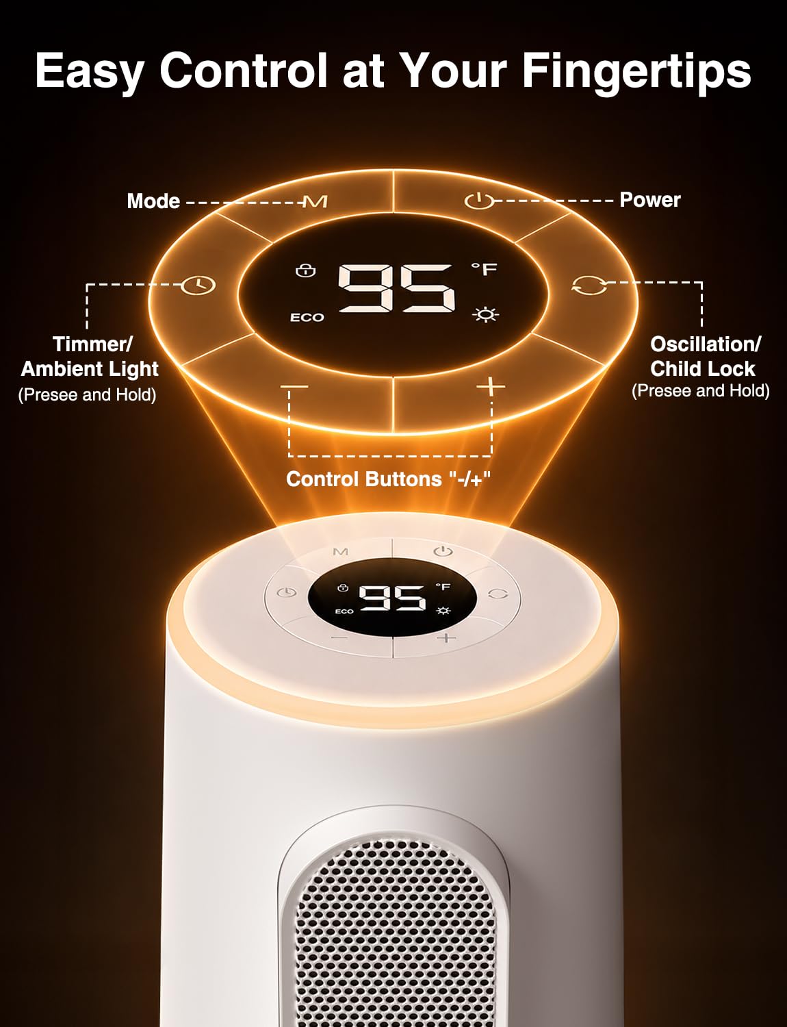 Space Heater for Indoor Use, 1500W Portable Electric Heater, White