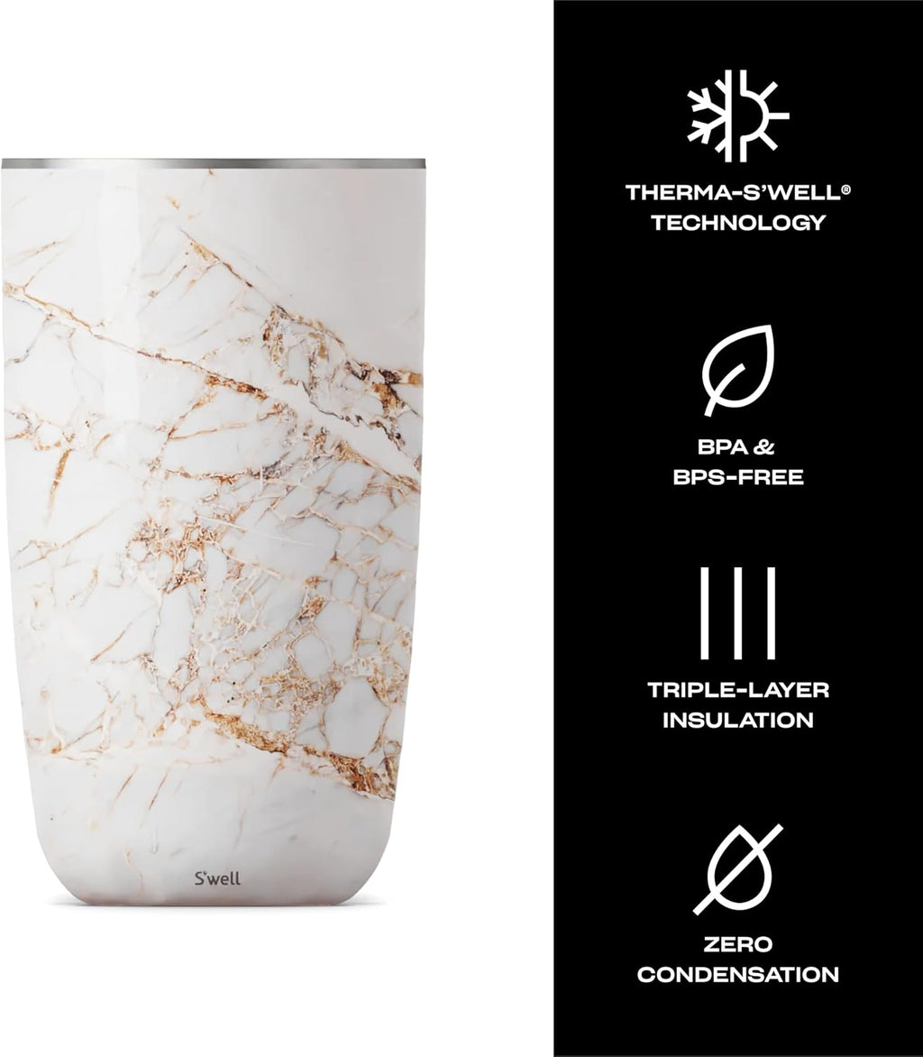 Stainless Steel Wine Chiller, Holds 750ml Bottle, Calacatta Gold, Triple Layered Vacuum Insulated Container Keeps