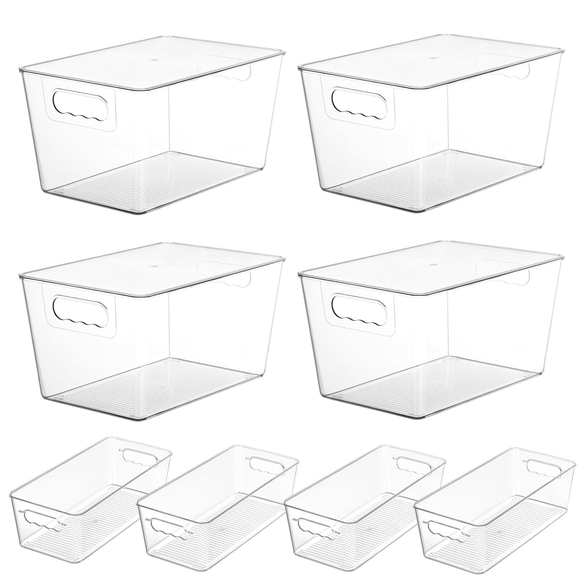 8 Pack Clear Storage Bins with Lid Set for Pantry Organizer