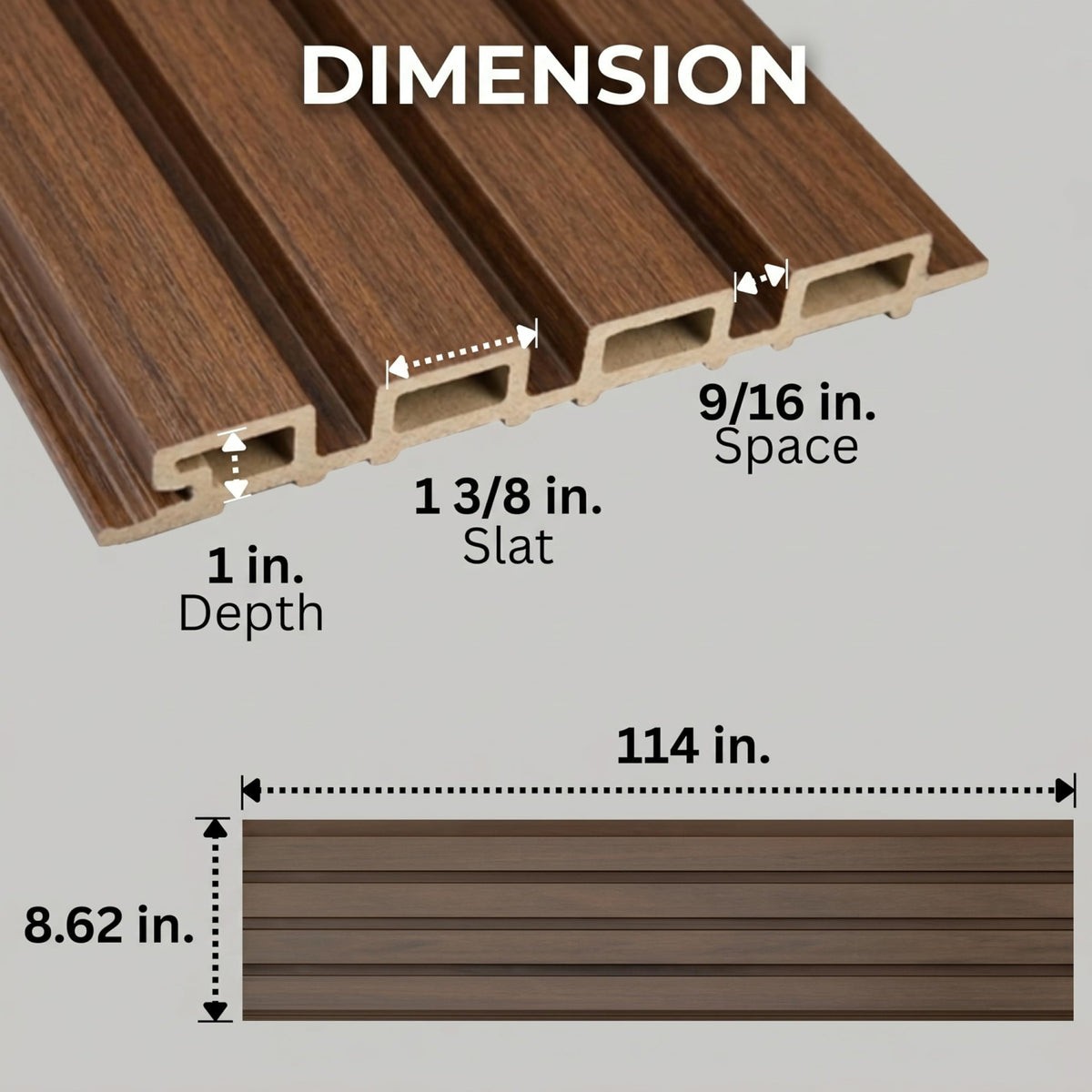 WPC Exterior Wall Slat Panels Waterproof Outdoor Composite Siding Cladding 94.5 in x 8.62 in 28.3 sq.ft Light Walnut