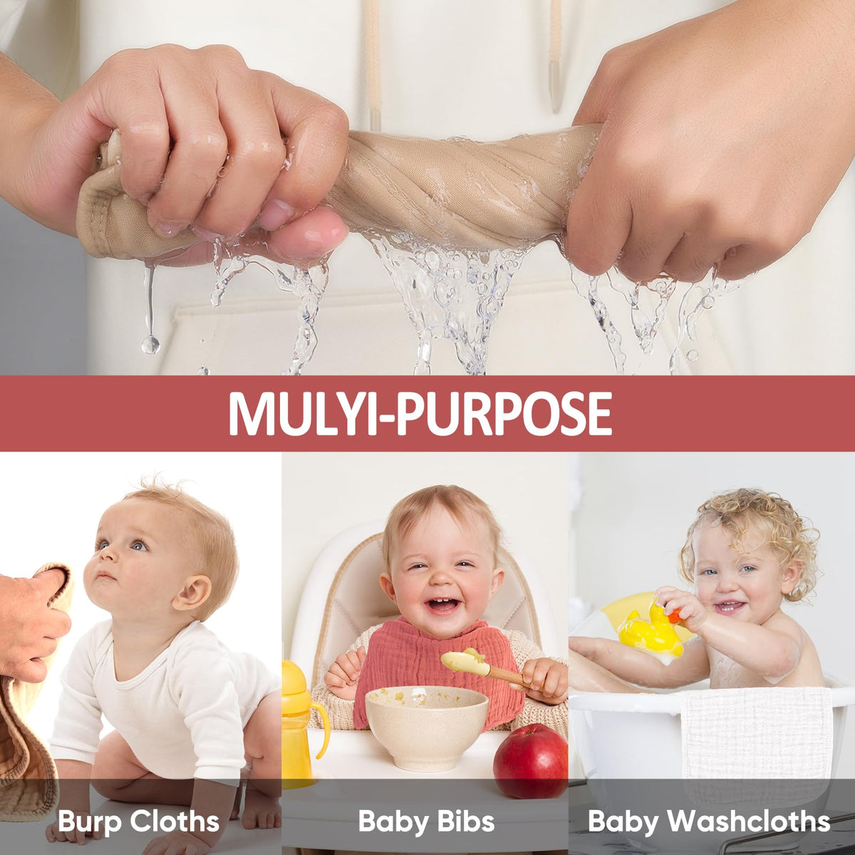 Muslin Burp Cloths 100% Cotton Pack of 12. Soft, Gentle & Absorbent Baby Burp Cloths for Baby Girl & Boys.