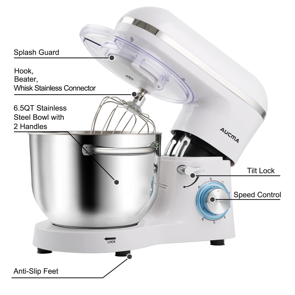 Stand Mixer,6.5-QT 660W 6-Speed Tilt-Head Food Mixer, Kitchen Electric Mixer with Dough Hook, Wire Whip & Beater