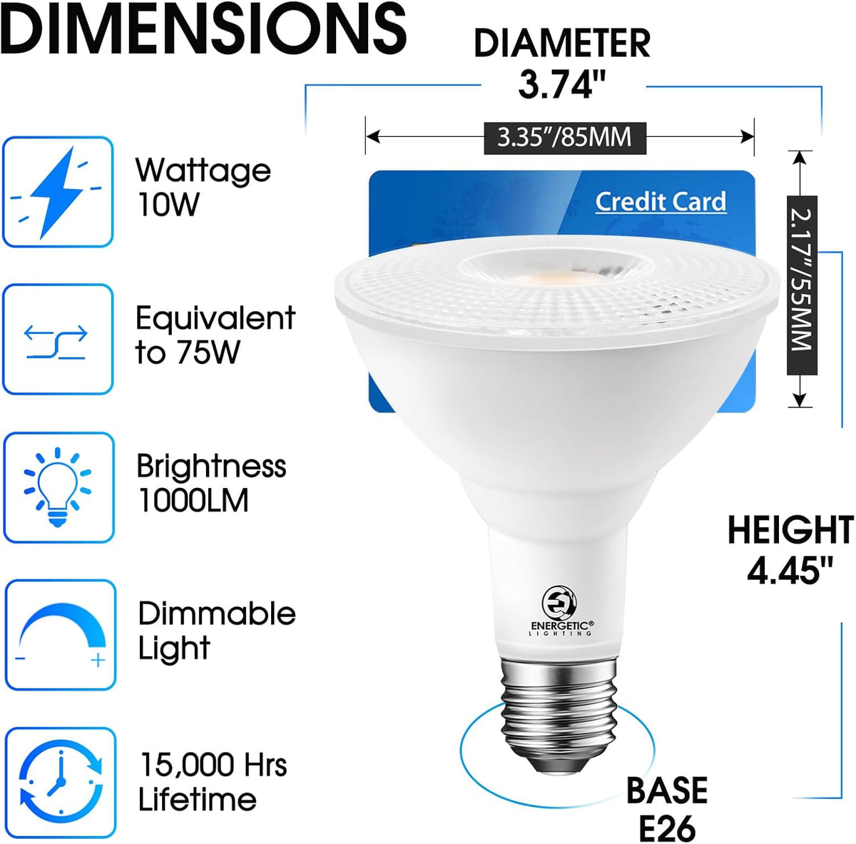 Energetic 10 Pack PAR30 LED Bulbs, Flood Light Outdoor Indoor 75 Watt Equivalent 10W Dimmable,5000K Daylight,1000