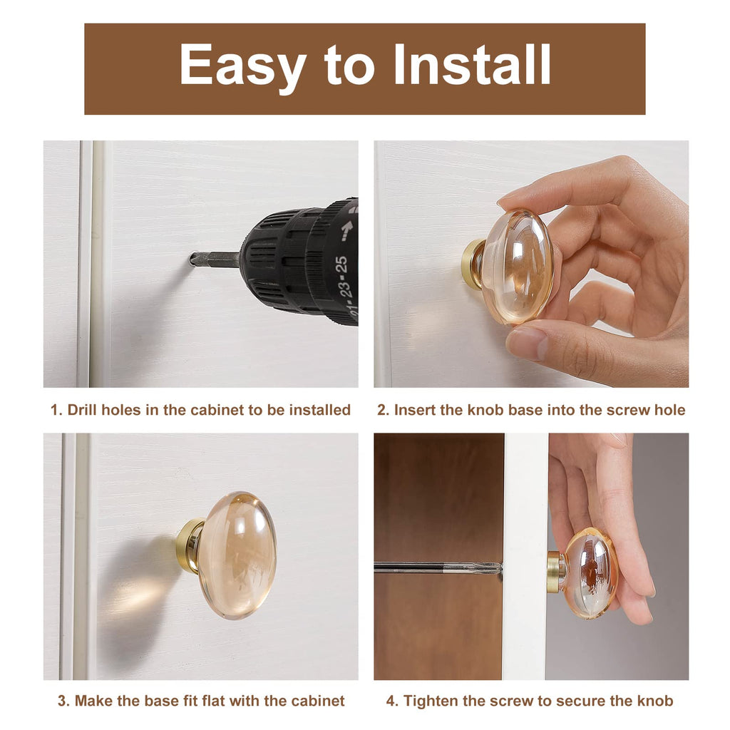 8 Pack Glass Cabinet Knobs and Pulls, Oval Crystal Knobs for Dresser Drawers, Matte Black Kitchen Cabinet Knobs Egg