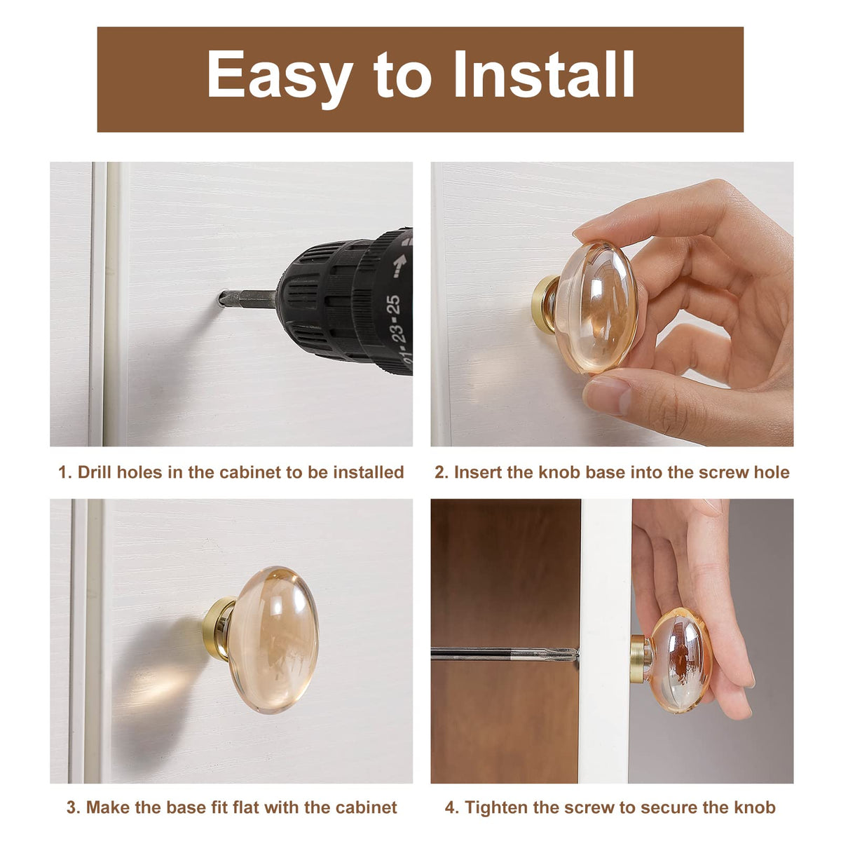 8 Pack Glass Cabinet Knobs and Pulls, Oval Crystal Knobs for Dresser Drawers, Matte Black Kitchen Cabinet Knobs Egg