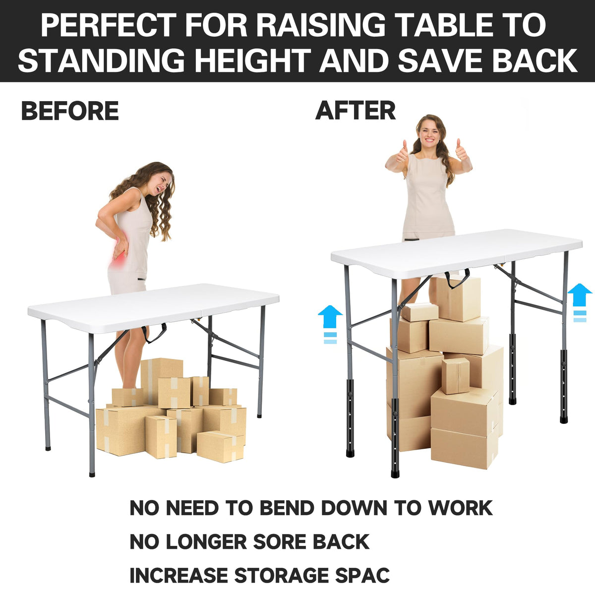 Table Leg Extenders for Folding Tables, Folding Table Legs Extensions for Straight and Bent Legs, Heavy Duty Steel 4