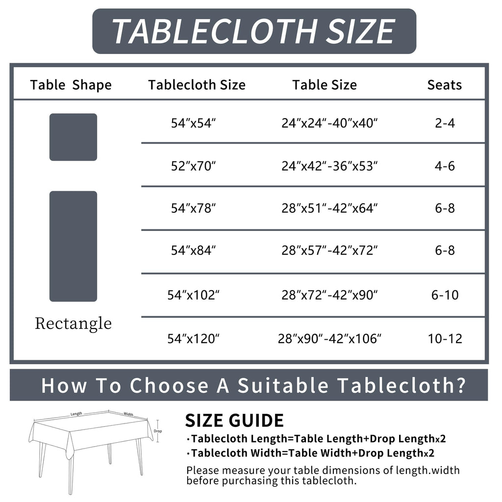 Rectangle Table Cloth, 100% Waterproof Tablecloth Oil Proof Spill Proof Vinyl Table Cloth, Wipe Clean Plastic Table