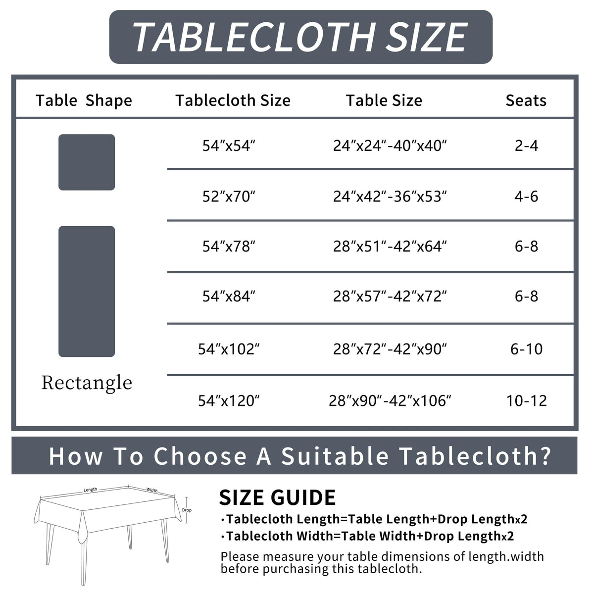 Rectangle Table Cloth, 100% Waterproof Tablecloth Oil Proof Spill Proof Vinyl Table Cloth, Wipe Clean Plastic Table
