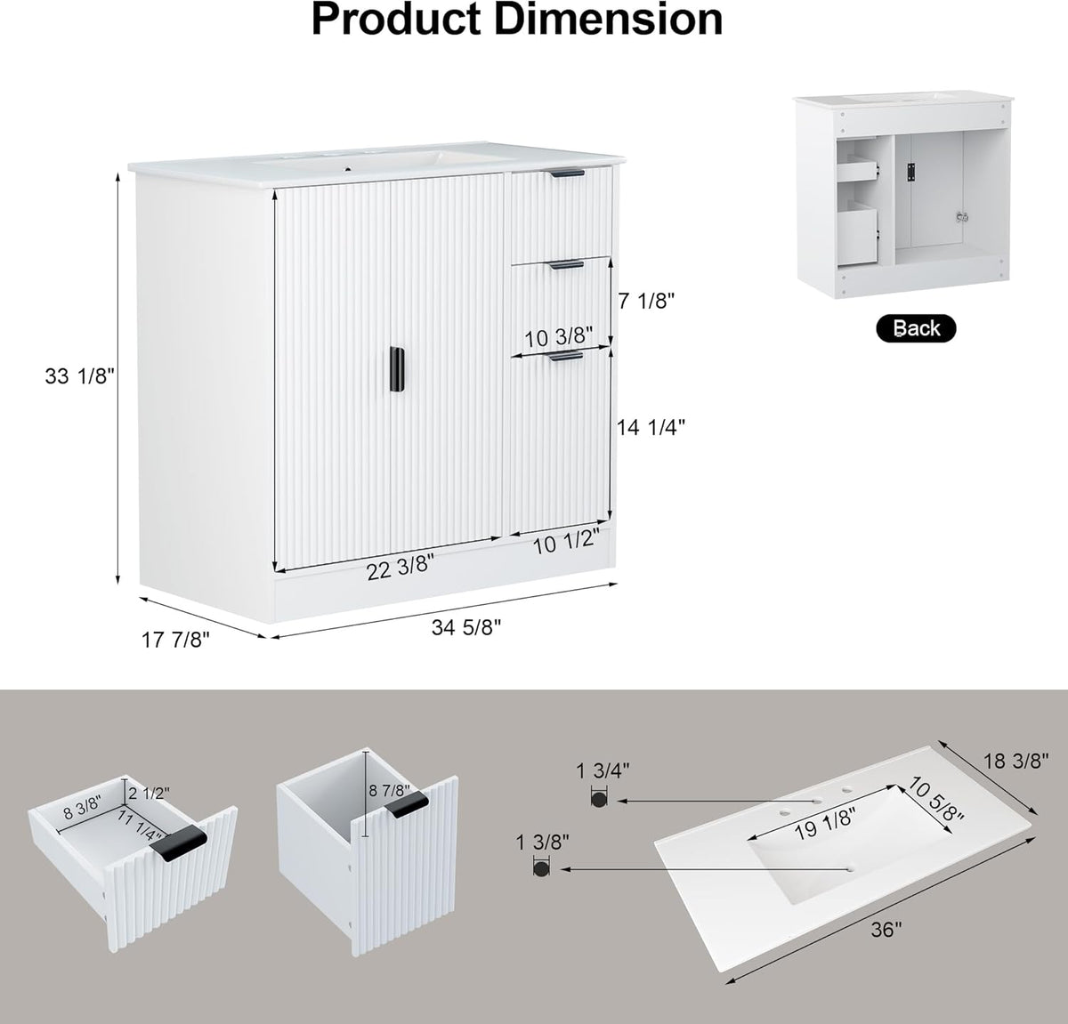 Freestanding Bathroom Vanity with Ceramic Sink, Large Storage Cabinet with Drawers