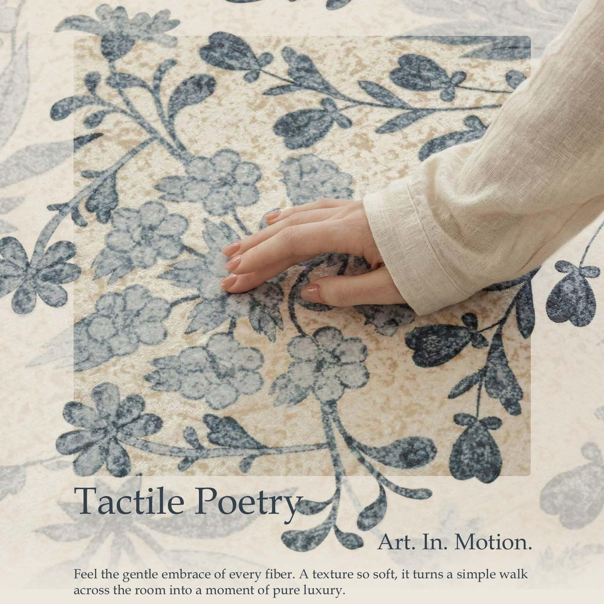 Washable Hallway Runner Rug, Floral Non-Slip, Blue/Cream
