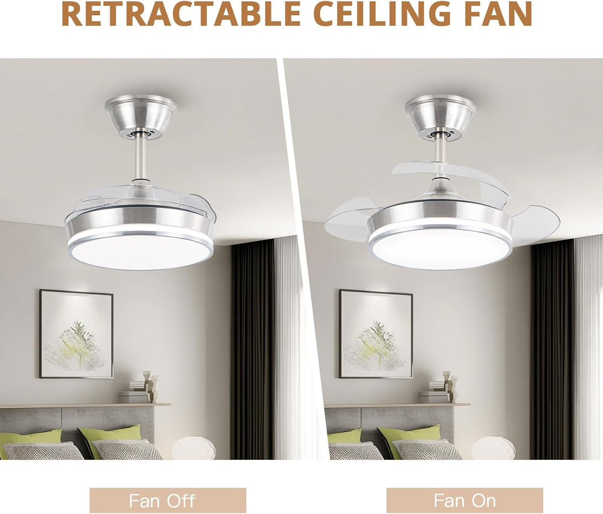 30" Retractable Ceiling Fan with Light & Remote