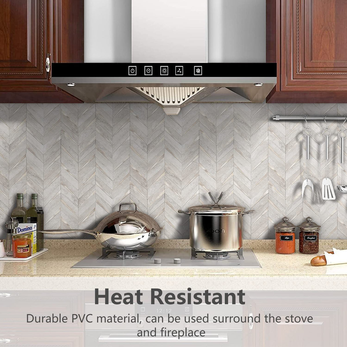 10-Sheet Herringbone Tile Peel and Stick Backsplash, Beige Mixed Metal Gold PVC Stick on Backsplash, Self Adhesive