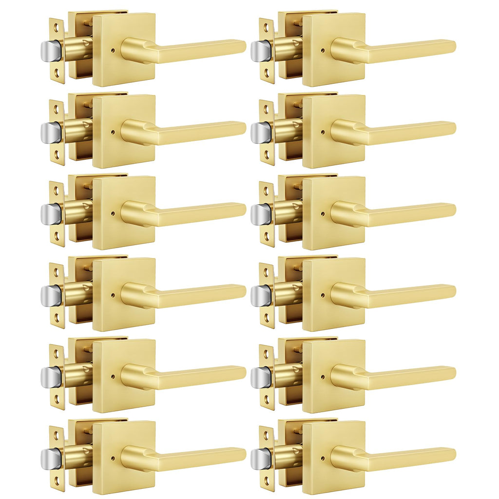 Brushed Gold Door Handles Interior, Privacy Bedroom - 12 Pack
