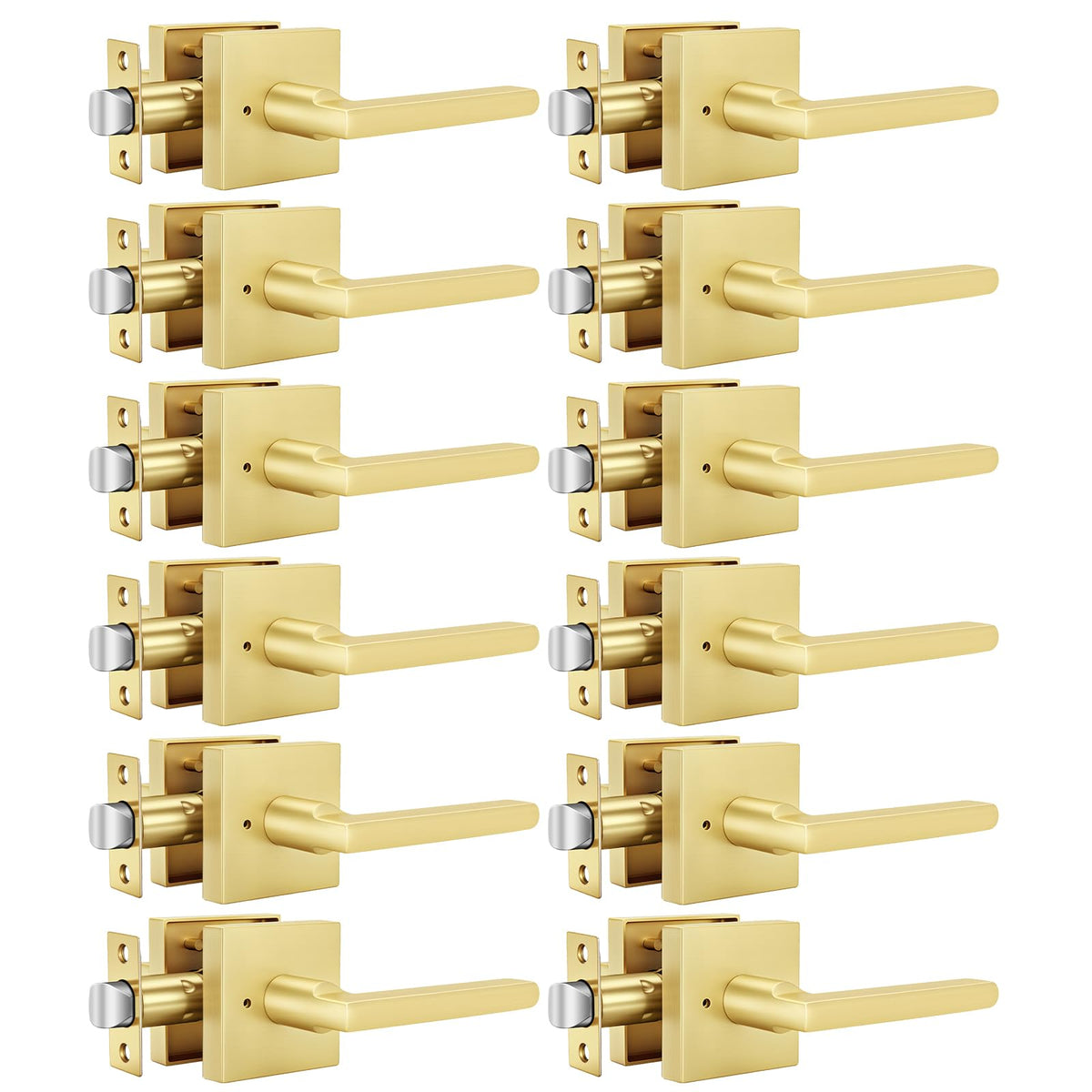Brushed Gold Door Handles Interior, Privacy Bedroom - 12 Pack