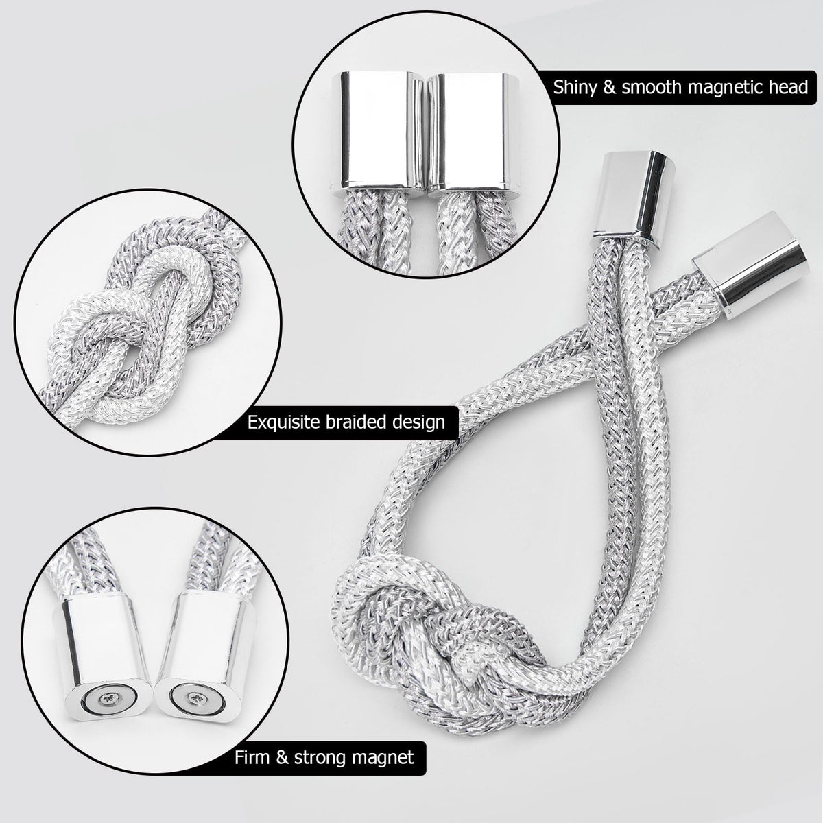 Mini Magnetic Curtain Tiebacks Nordic Simple Style Drape Tie Backs Elegant Hand Weave Rope Knot Decorative - 4 Pack