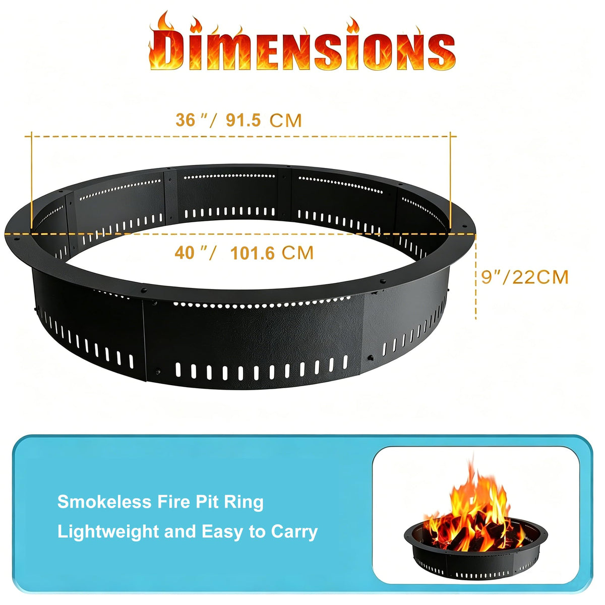 Fire Pit Ring, 36 Inch Smokeless Fire Ring Insert Liner