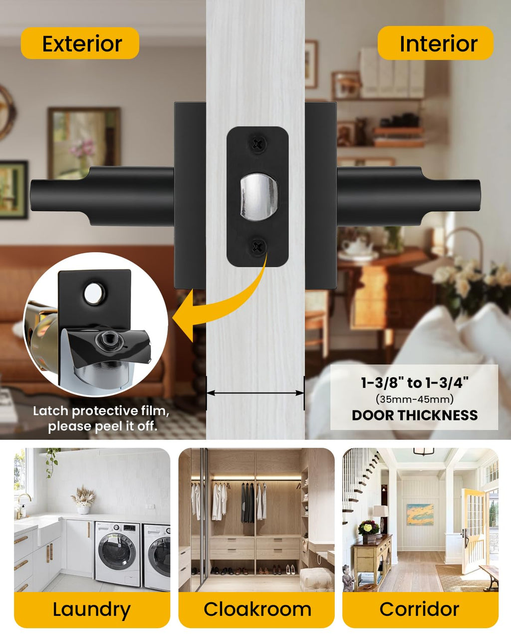 Matte Black Door Handles Passage, Closet & Hallway 5 Pack