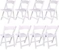 Set of 8 White Resin Folding Chairs with Vinyl Padded Seat, Stackable Commercial Grade, Indoor Outdoor for Wedding