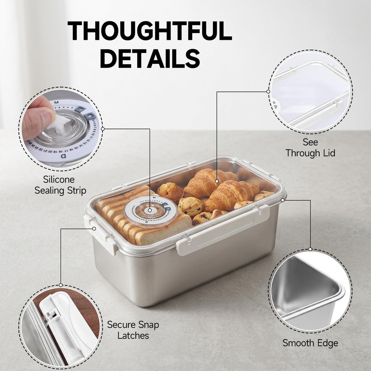 Large Stainless Steel Bread Storage Box with Lid