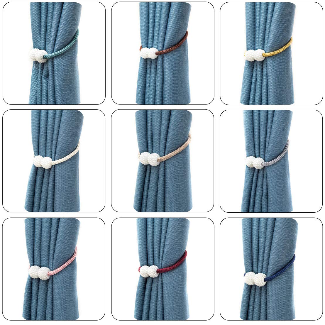 Magnetic Curtain Tiebacks, Decorative Curtain Holdbacks for Window Décor (Teal) - 6 Pack