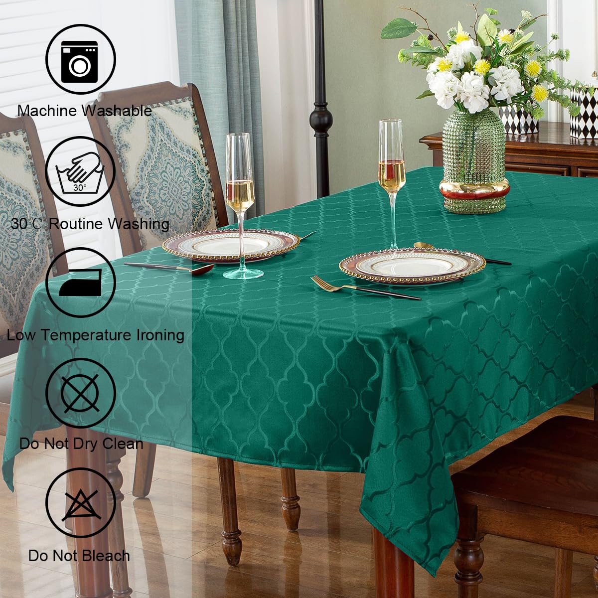 Christmas Rectangle Jacquard Tablecloth, Green, 60" x 120"