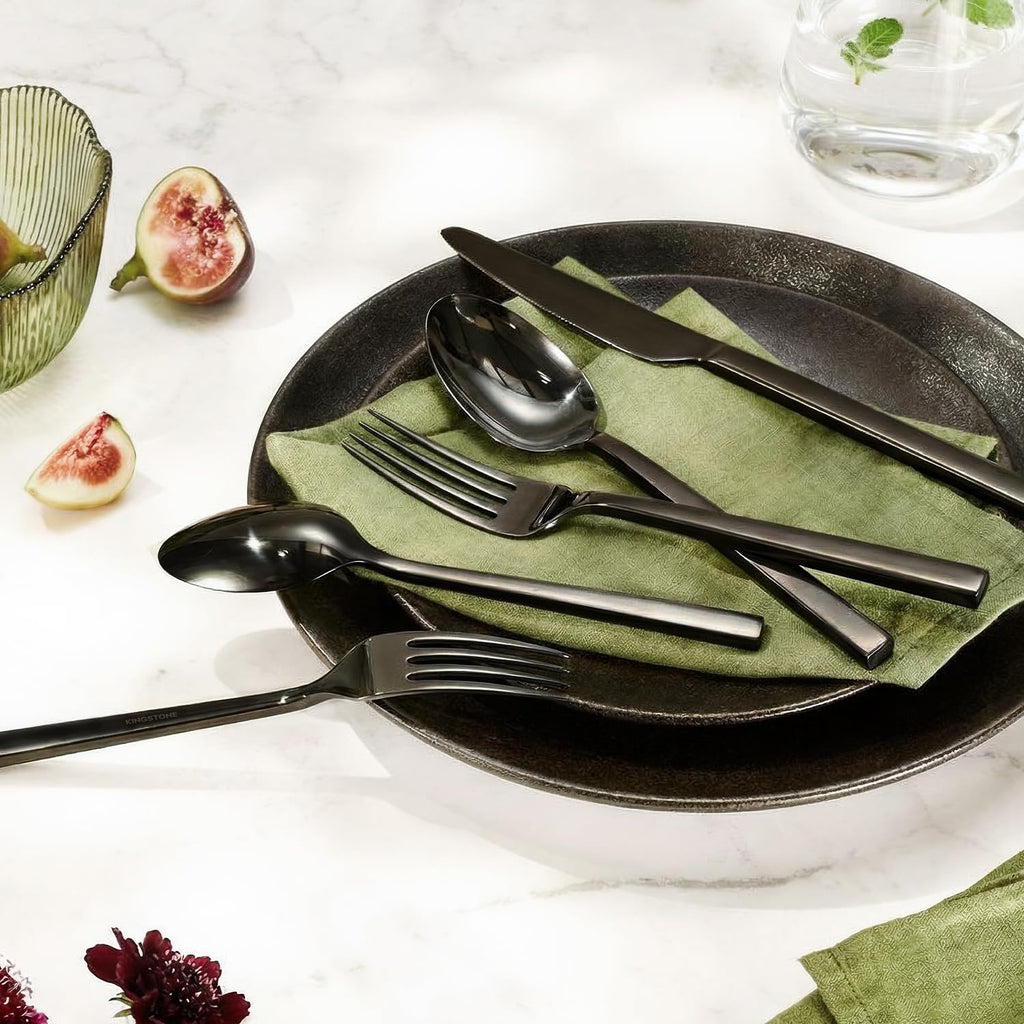Black Silverware Set for 8, 40 Piece Flatware Set, Stainless Steel