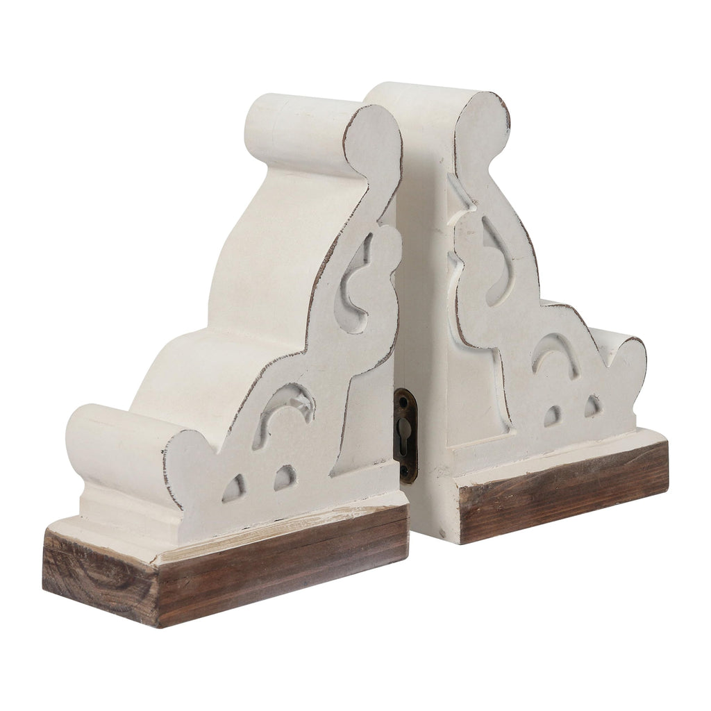 Rustic White Wood Bookends Decorative, Distressed Corbels for Shelves