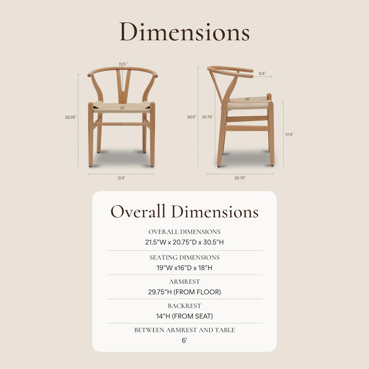 & BARK Weave Dining Chair - Mid-Century Modern Wishbone Dining Chair with Arms, Solid Wood Frame, Indoor Use - Oak