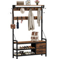 Coat Rack, 39.4" Hall Tree with Shoe Storage Bench, Rustic Brown