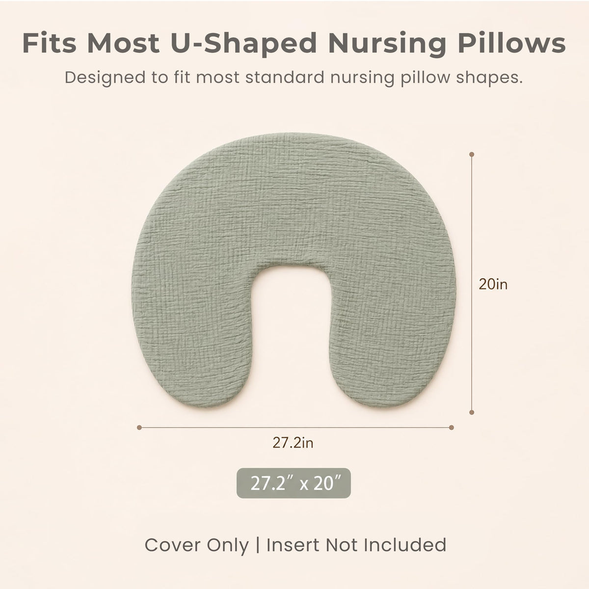 2-Pack 100% Cotton Muslin Nursing Pillow Covers, Soft Cover for Baby