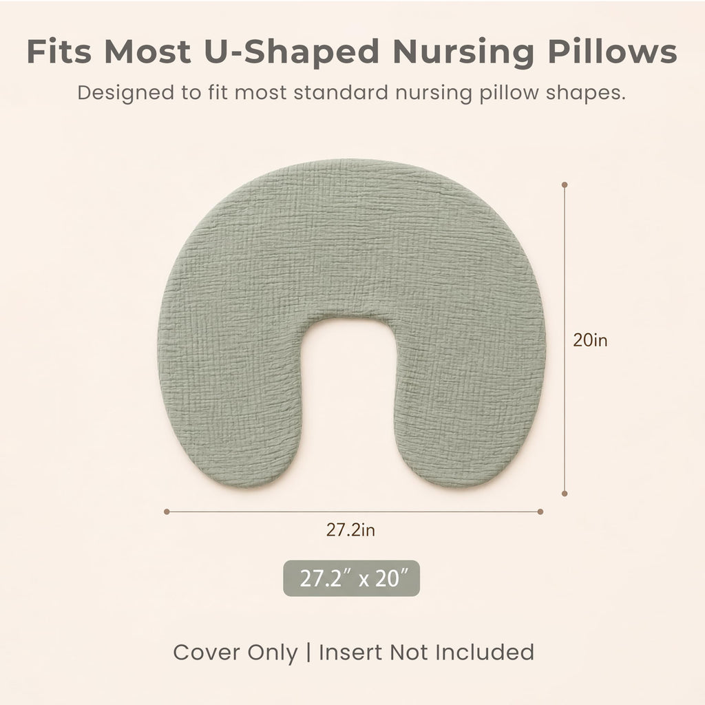 2-Pack 100% Cotton Muslin Nursing Pillow Covers, Soft Cover for Baby