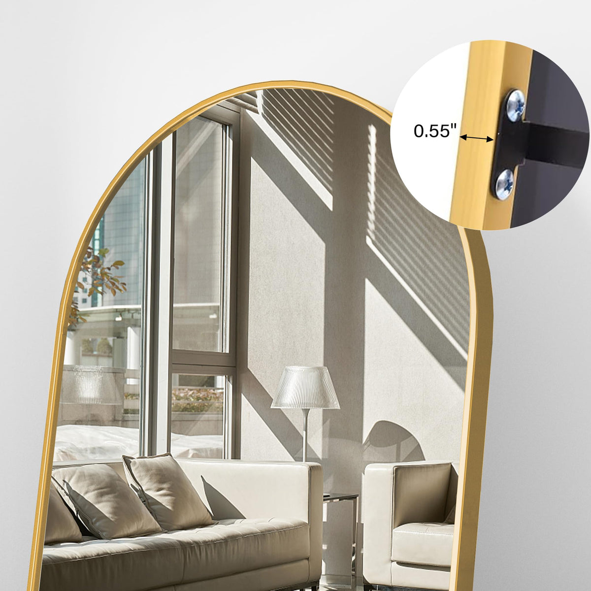 Full Length Mirror, 78"x38" Oversize Arch Floor Length Mirror (Gold)