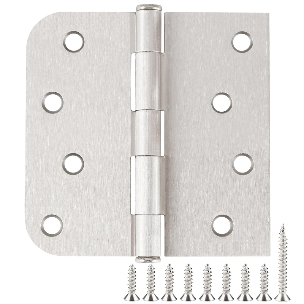12 Pack Brushed Nickel Door Hinges 4" Square Rounded & 5/8" Radius Corners