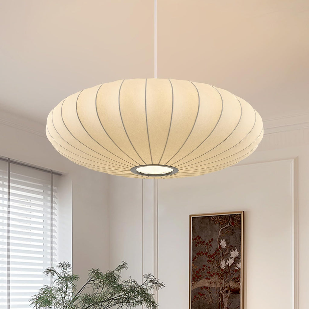 Inspired Nelson Style Lantern Pendant Light White Imitation Silk Bubble Saucer 20in