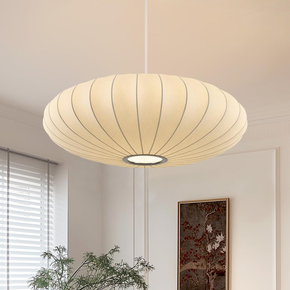 Inspired Nelson Style Lantern Pendant Light White Imitation Silk Bubble Saucer 20in
