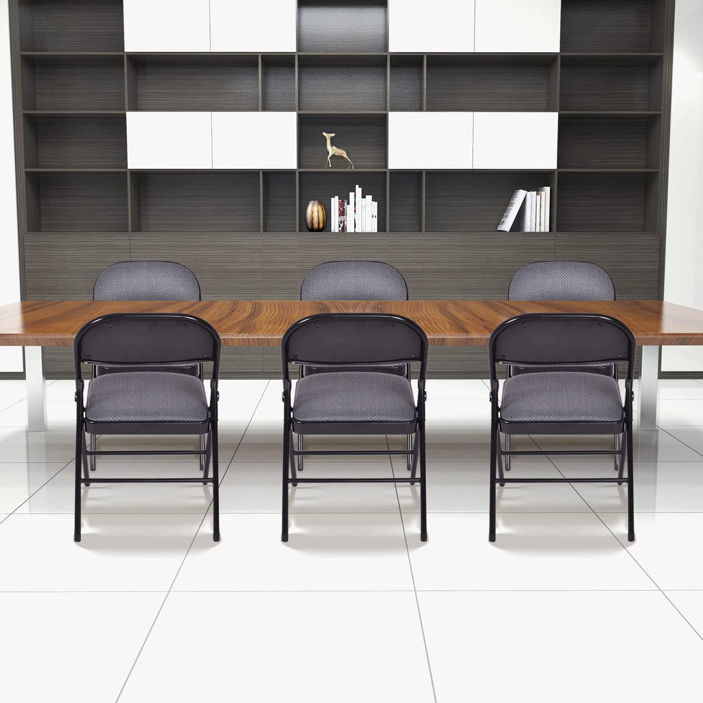 6 Pack Folding Chairs, Fabric Dining Chair Set with Padded Seat & Metal Frame, Indoor Outdoor Upholstered Commercial
