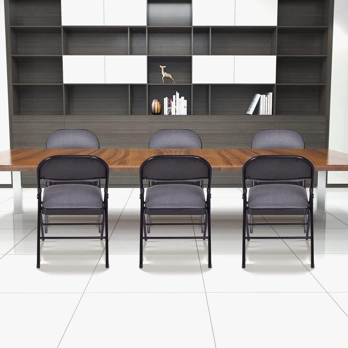 6 Pack Folding Chairs, Fabric Dining Chair Set with Padded Seat & Metal Frame, Indoor Outdoor Upholstered Commercial