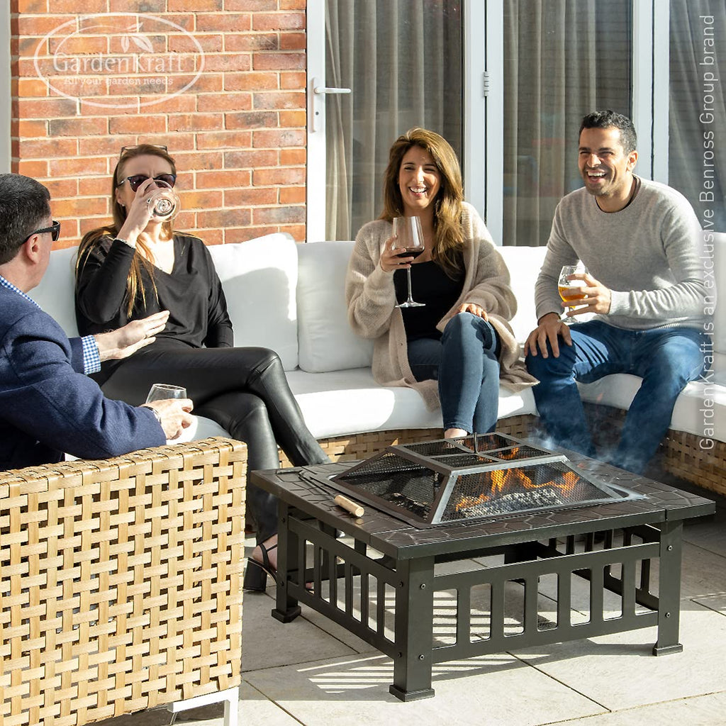 3 in 1 Outdoor BBQ, Firepit & Ice Bucket/Stylish Outdoor Heater With Table Space/Burn Logs Or Charcoal/Includes Mesh