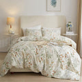Garden Floral Duvet Cover Twin Size Cotton Bedding Comforter Cover Set with Zipper Ties, Paisley Jacquard Floral Hotel
