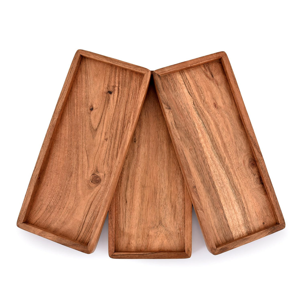Acacia Wood Rectangular Wooden Platters Decor, Food, Vegetables, Fruit, Charcuterie, Appetizer Serving Tray (13" x