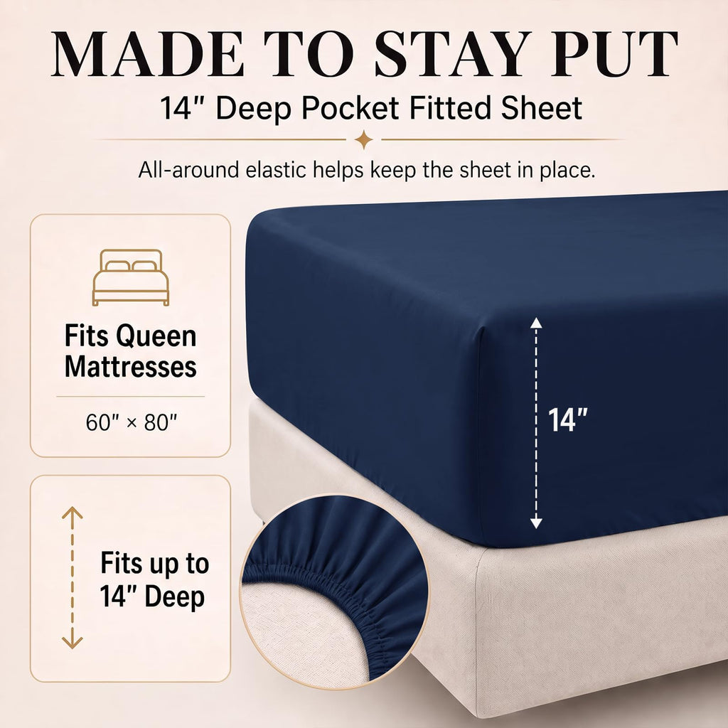 Oversized Comforter Set Navy, 7 Pieces Bed in a Bag