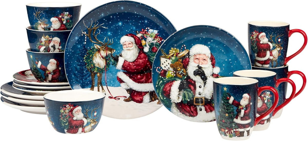Santa's Secret Piece Holiday Dinnerware Set, Service for Celebrate the magic of Christmas with Santa